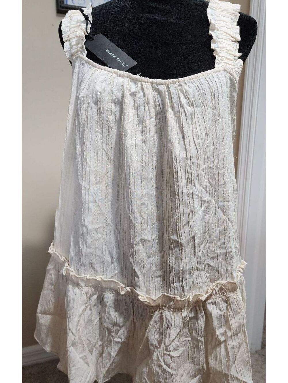 Black Tape Plus Size 2X Cream Ruffled Sleeveless Dress